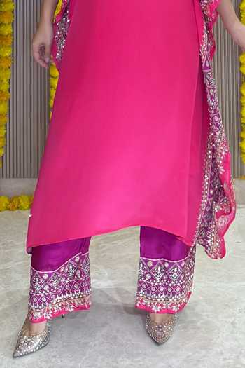 Surkh Syahi Pink Crepe Embroidery, Beads, Mirrors Round Salma Sitara Raspberry Kaftan Set Online at Aza Fashions Surkh Syahi_Pink Crepe Embroidery, Beads, Mirrors Round Salma Sitara Raspberry Kaftan Set _Online_at_Aza_Fashions