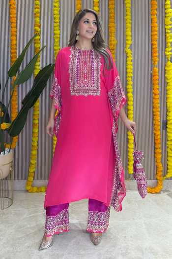 Surkh Syahi Salma Sitara Raspberry Kaftan Set 