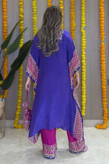 Surkh Syahi Salma Sitara Purple Embroidered Kaftan Set 