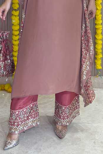 Surkh Syahi Rose Gold Crepe Embroidery, Sequins, Mirrors Salma Sitara Dusty Kaftan Set Online at Aza Fashions Surkh Syahi_Rose Gold Crepe Embroidery, Sequins, Mirrors Salma Sitara Dusty Kaftan Set _Online_at_Aza_Fashions