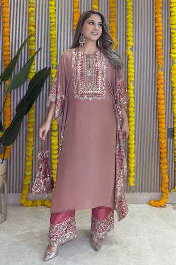 Surkh Syahi Salma Sitara Dusty Rose Kaftan Set 