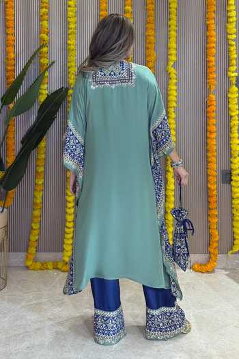 Surkh Syahi Salma Sitara Sage Green Kaftan Set 