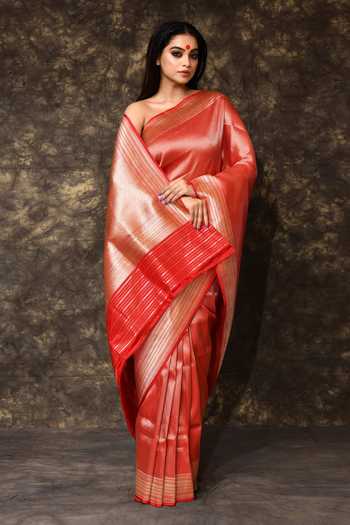 Buy_Vishwa By Pinki Sinha_Red Silk Geometric Brocade Saree With Running Blouse _Online_at_Aza_Fashions