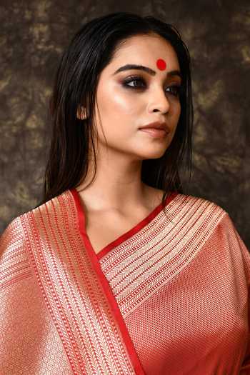 Buy_Vishwa By Pinki Sinha_Red Silk Geometric Brocade Saree With Running Blouse 