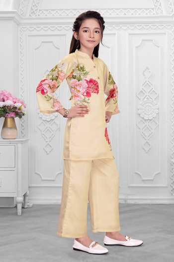 Buy Mini Stitch Pink Satin Floral Print Kurta And Pant Set Buy_Mini Stitch_Pink Satin Floral Print Kurta And Pant Set