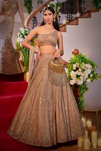Seema Gujral Embroidered Lehenga With Draped Blouse 