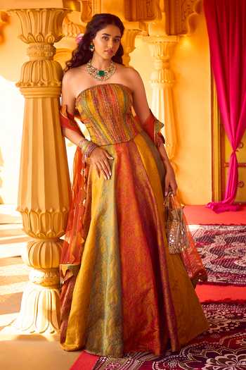 Reeti Arneja Rang Kali Woven Corset & Lehenga Set 