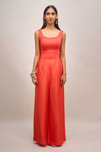Anamika Khanna Coral Scoop Neck Embroidered Draped Cape And Pant Set Online at Aza Fashions Anamika Khanna_Coral Scoop Neck Embroidered Draped Cape And Pant Set _Online_at_Aza_Fashions