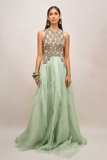 Buy Anamika Khanna Blue High Neck Embroidered Kurta And Palazzo Set Online at Aza Fashions Buy_Anamika Khanna_Blue High Neck Embroidered Kurta And Palazzo Set _Online_at_Aza_Fashions
