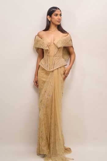 Tarun Tahiliani Embroidered Pre-Draped Concept Saree Set