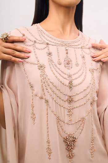 Tarun Tahiliani Beige Round Neck Thread Work Kaftan at Aza Fashions Tarun Tahiliani_Beige Round Neck Thread Work Kaftan _at_Aza_Fashions