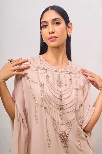 Buy Tarun Tahiliani Beige Round Neck Thread Work Kaftan Buy_Tarun Tahiliani_Beige Round Neck Thread Work Kaftan