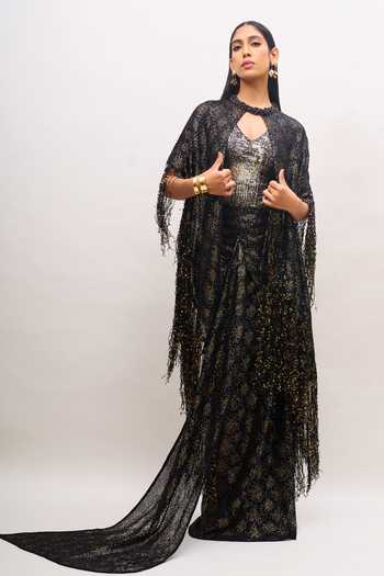 Tarun Tahiliani Embroidered Cape Skirt Set 
