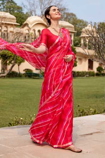 Geroo Jaipur Leheriya Pattern Saree With Blouse