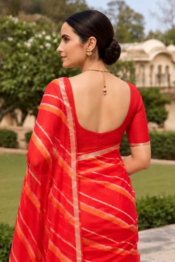Geroo Jaipur Leheriya Saree With Embroidered Blouse