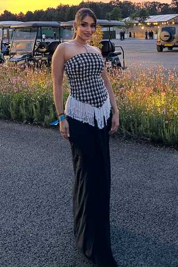 Nirmooha Citadel Pearl Fringe Corset & Draped Skirt Set 