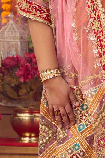 Nazaakat By Samara Singh Gold & Ruby American Diamond Bangles 
