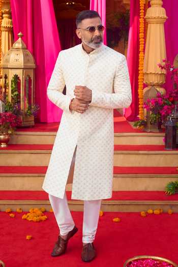 August By Swati Akash Jhunjhunwala Self Embroidered Sherwani 
