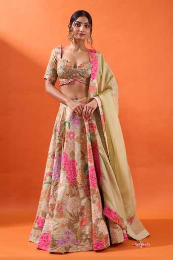 Shop Azeera Beige Crepe Sweetheart Neck Hand Embroidered Blouse Lehenga Set Online at Aza Fashions Shop_Azeera_Beige Crepe Sweetheart Neck Hand Embroidered Blouse Lehenga Set _Online_at_Aza_Fashions
