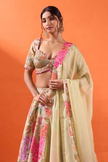 Azeera Beige Crepe Sweetheart Neck Hand Embroidered Blouse Lehenga Set at Aza Fashions Azeera_Beige Crepe Sweetheart Neck Hand Embroidered Blouse Lehenga Set _at_Aza_Fashions