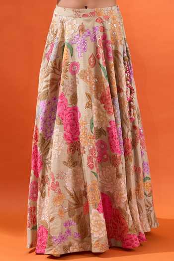 Shop Azeera Beige Crepe Sweetheart Neck Hand Embroidered Blouse Lehenga Set Shop_Azeera_Beige Crepe Sweetheart Neck Hand Embroidered Blouse Lehenga Set
