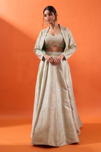 Azeera Hand Embroidered Cape & Brocade Lehenga Set 