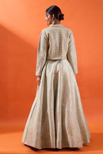 Azeera Hand Embroidered Cape & Brocade Lehenga Set 