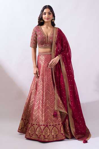 Azeera Hand Embroidered Brocade Blouse Lehenga Set 