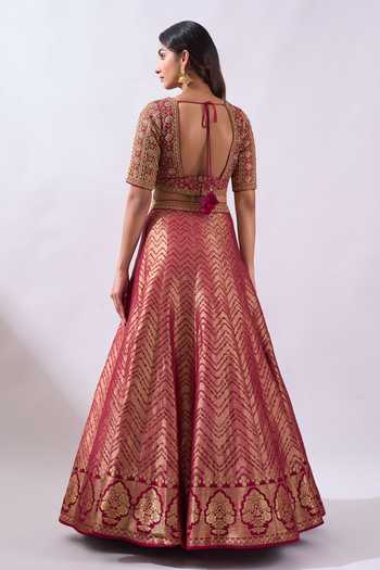 Azeera Hand Embroidered Brocade Blouse Lehenga Set 