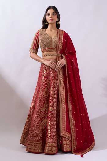 Azeera Woven & Hand Embroidered Brocade Lehenga Set 