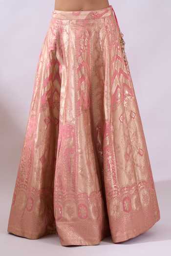 Azeera Pink Sweetheart , Collared Brocade Lehenga Set With Embroidered Jacket at Aza Fashions Azeera_Pink Sweetheart , Collared Brocade Lehenga Set With Embroidered Jacket _at_Aza_Fashions