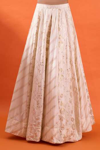Azeera Off White Brocade V-neck Floral Woven Lehenga Set Online at Aza Fashions Azeera_Off White Brocade V-neck Floral Woven Lehenga Set _Online_at_Aza_Fashions