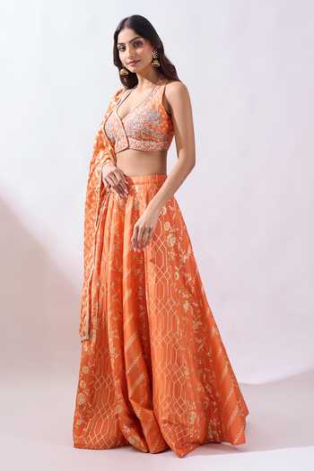 Azeera Orange Brocade Sweetheart Neck Woven Lehenga Set Online at Aza Fashions Azeera_Orange Brocade Sweetheart Neck Woven Lehenga Set _Online_at_Aza_Fashions