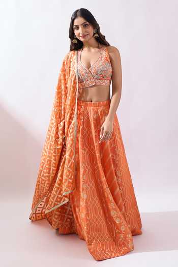 Buy Azeera Orange Brocade Sweetheart Neck Woven Lehenga Set Online at Aza Fashions Buy_Azeera_Orange Brocade Sweetheart Neck Woven Lehenga Set _Online_at_Aza_Fashions