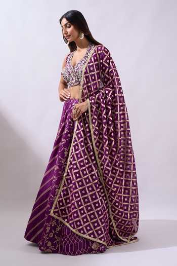 Azeera Purple Brocade Halter Neck Woven Lehenga Set Online at Aza Fashions Azeera_Purple Brocade Halter Neck Woven Lehenga Set _Online_at_Aza_Fashions