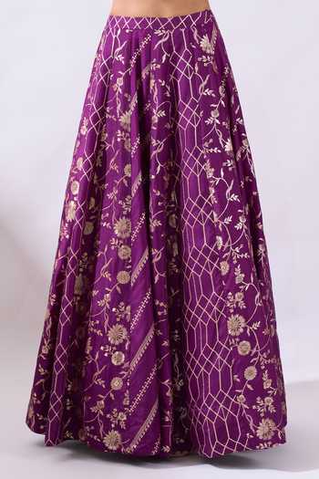 Buy Azeera Purple Brocade Halter Neck Woven Lehenga Set Buy_Azeera_Purple Brocade Halter Neck Woven Lehenga Set