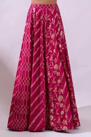 Buy Azeera Fuchsia Brocade Halter Neck Woven Hand Embroidered Lehenga Set Online at Aza Fashions Buy_Azeera_Fuchsia Brocade Halter Neck Woven Hand Embroidered Lehenga Set _Online_at_Aza_Fashions