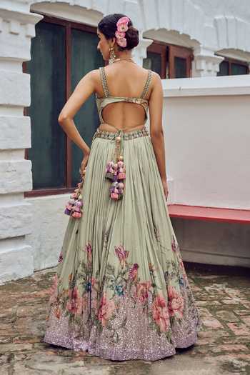 Irrau By Samir Mantri Pihu Floral Print Flared Lehenga Set
