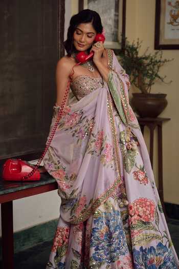Shop Irrau By Samir Mantri Purple Dupion, Organza Sequins Sweetheart Angoori Embroidered Corset Lehenga Set Online at Aza Fashions Shop_Irrau By Samir Mantri_Purple Dupion, Organza Sequins Sweetheart Angoori Embroidered Corset Lehenga Set _Online_at_Aza_Fashions
