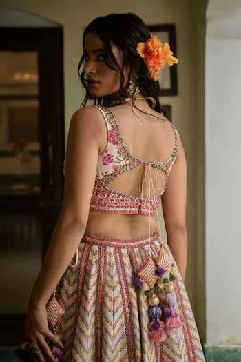 Buy Irrau By Samir Mantri Multi Color Dupion, Organza Kiki Printed And Hand Embroidered Lehenga Set Online at Aza Fashions Buy_Irrau By Samir Mantri_Multi Color Dupion, Organza Kiki Printed And Hand Embroidered Lehenga Set _Online_at_Aza_Fashions