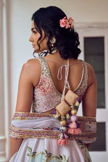 Irrau By Samir Mantri Multi Color Organza Sweetheart Neck Mishti Floral Print Lehenga Set at Aza Fashions Irrau By Samir Mantri_Multi Color Organza Sweetheart Neck Mishti Floral Print Lehenga Set _at_Aza_Fashions