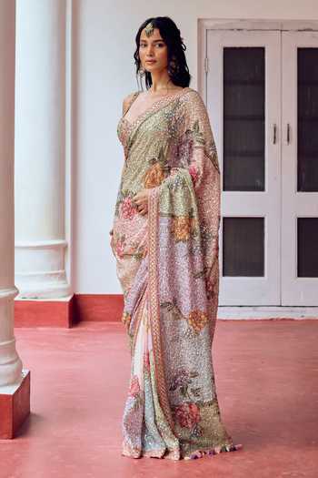 Irrau By Samir Mantri Jhilmil Sequinned Saree With Blouse