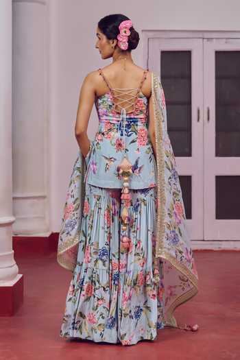 Irrau By Samir Mantri Koki Floral Print Kurta Tiered Gharara Set