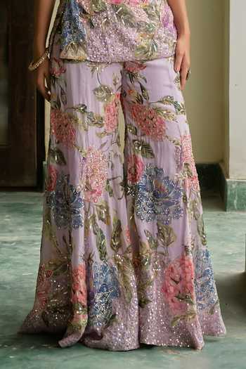 Shop Irrau By Samir Mantri Purple Organza Scoop Neck Gungun Printed Kurta Sharara Set Online at Aza Fashions Shop_Irrau By Samir Mantri_Purple Organza Scoop Neck Gungun Printed Kurta Sharara Set _Online_at_Aza_Fashions
