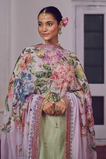 Shop Irrau By Samir Mantri Green Chanderi Silk, Organza Scoop Neck Kairi Embroidered Butti Kurta Set Online at Aza Fashions Shop_Irrau By Samir Mantri_Green Chanderi Silk, Organza Scoop Neck Kairi Embroidered Butti Kurta Set _Online_at_Aza_Fashions