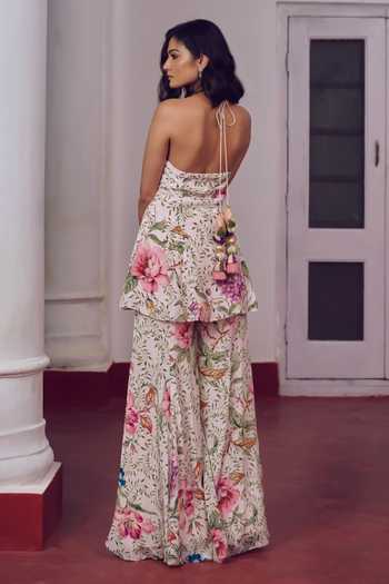 Irrau By Samir Mantri Mimi Floral Print Peplum Kurta Sharara Set
