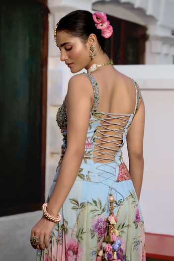 Irrau By Samir Mantri Blue Organza Beads, Sequins, Stones Tinki Embroidered Corset And Sharara Set Online at Aza Fashions Irrau By Samir Mantri_Blue Organza Beads, Sequins, Stones Tinki Embroidered Corset And Sharara Set _Online_at_Aza_Fashions