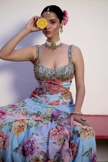 Buy Irrau By Samir Mantri Blue Organza Beads, Sequins, Stones Tinki Embroidered Corset And Sharara Set Online at Aza Fashions Buy_Irrau By Samir Mantri_Blue Organza Beads, Sequins, Stones Tinki Embroidered Corset And Sharara Set _Online_at_Aza_Fashions