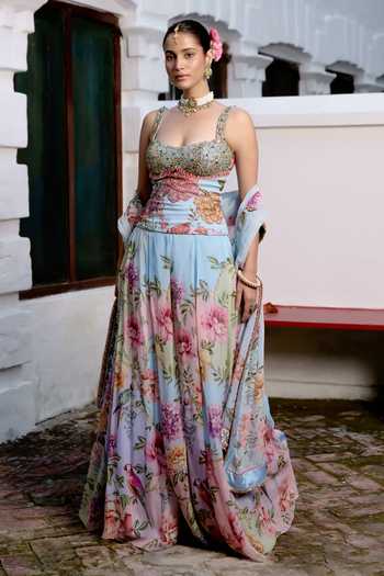 Shop Irrau By Samir Mantri Blue Organza Beads, Sequins, Stones Tinki Embroidered Corset And Sharara Set Online at Aza Fashions Shop_Irrau By Samir Mantri_Blue Organza Beads, Sequins, Stones Tinki Embroidered Corset And Sharara Set _Online_at_Aza_Fashions