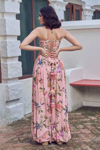 Irrau By Samir Mantri Piku Embroidered Top & Printed Balloon Pant Set